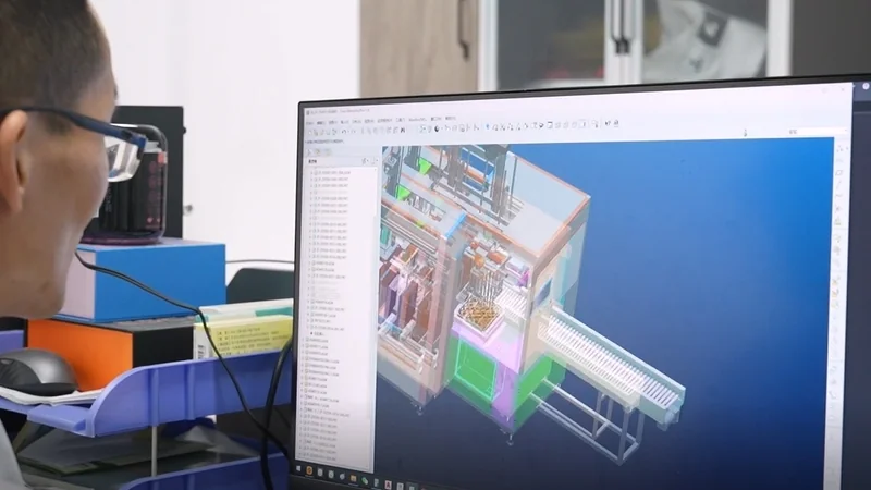 工程师在SolidWorks中审查3D机器设计