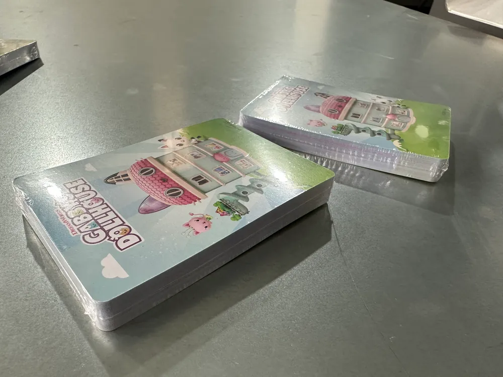 Toy cards shrink-wrapped for retail