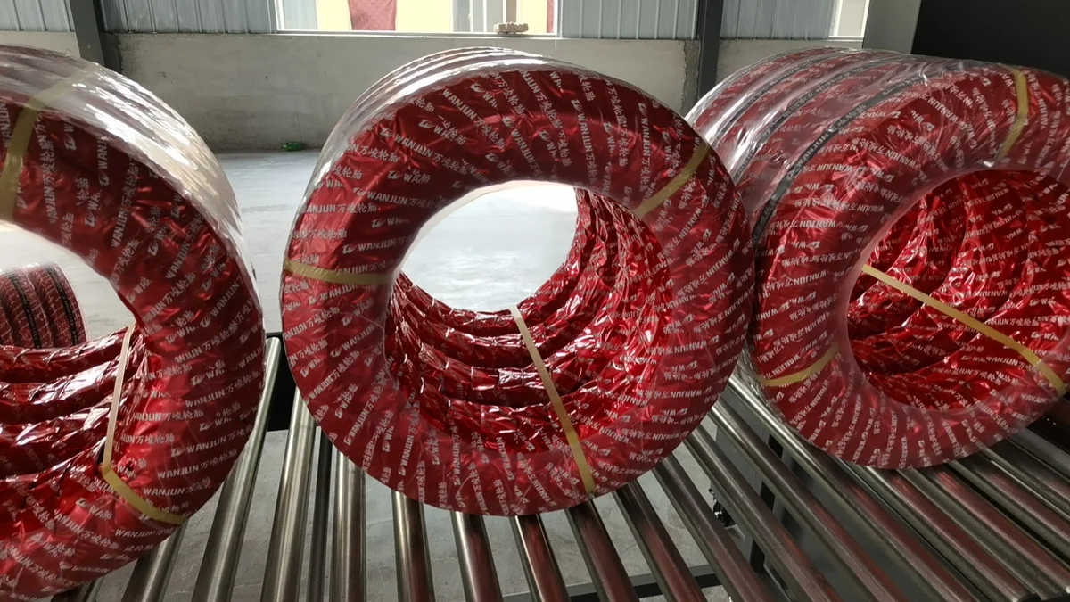 Tires on roller conveyor