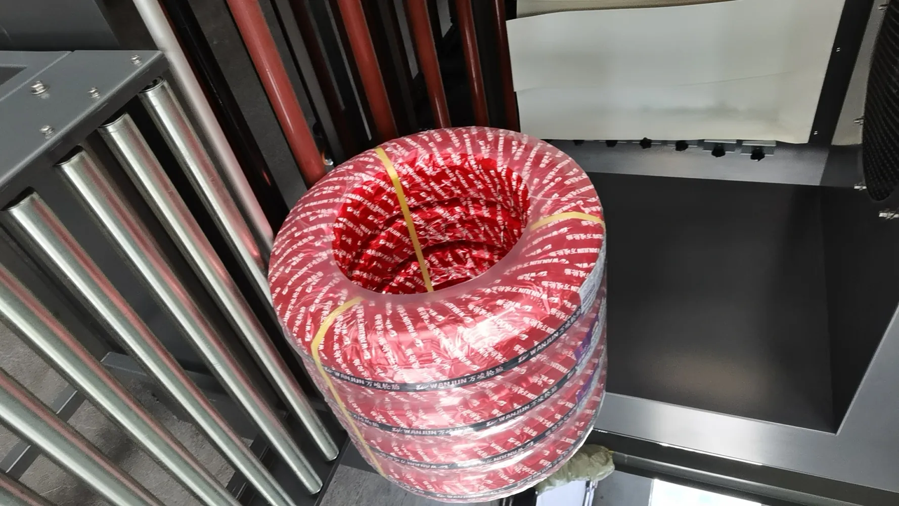 Multiple Tires Entering Shrink Tunnel